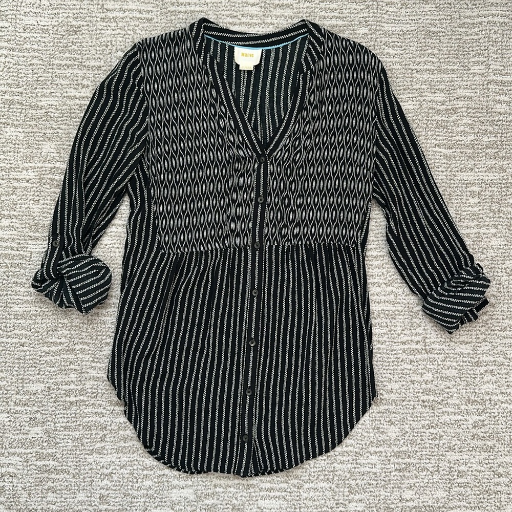 Anthropologie Maeve Women's Black and creamy white Patterned Top